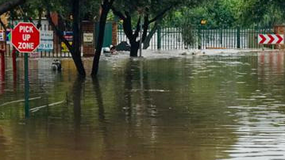 A flooded street is seen in Centurion, South Africa