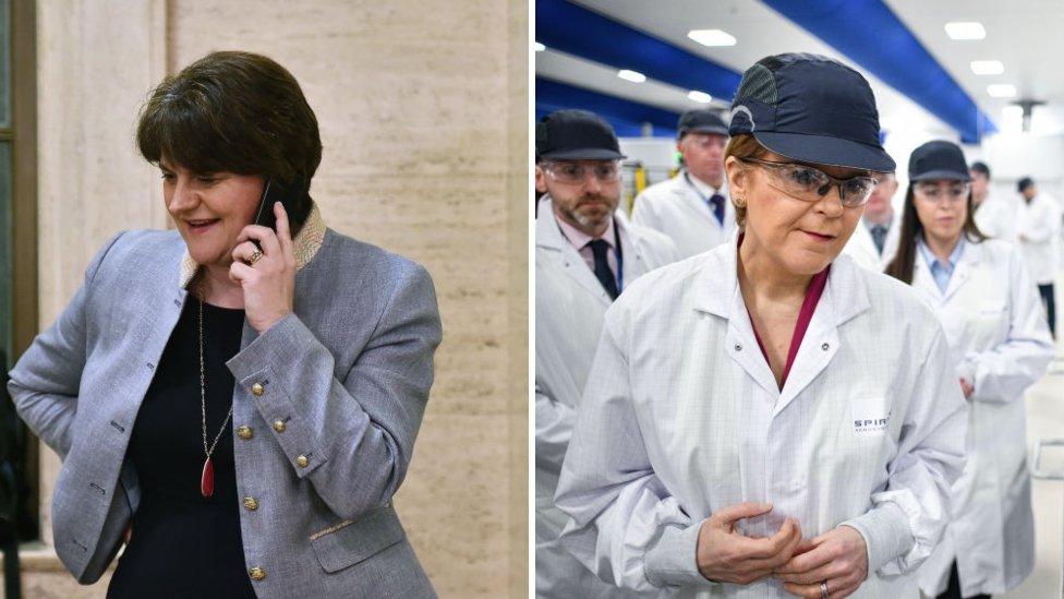 Arlene Foster (left) is the First Minister of Northern Ireland and Nicola Sturgeon is the First Minister (right)