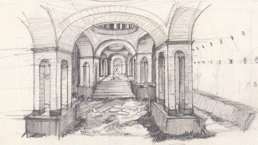 Early design for The Emperor's throne room