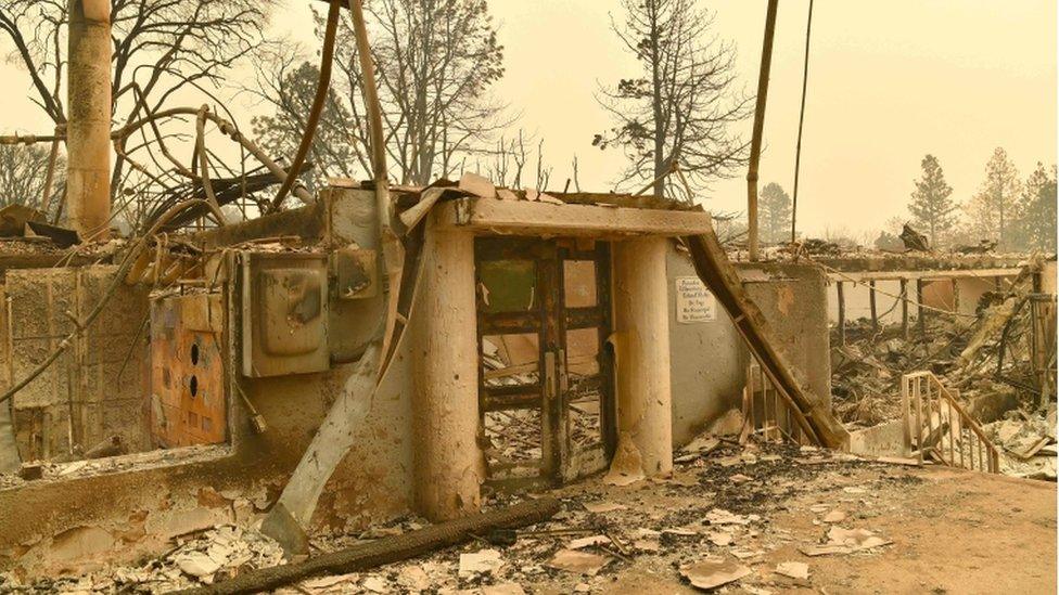 Burned out shell of school entrance