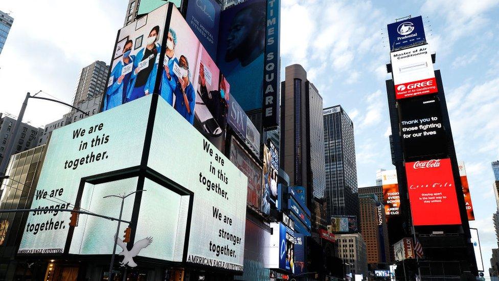 Messages of support to emergency workers in Times Square, New York City