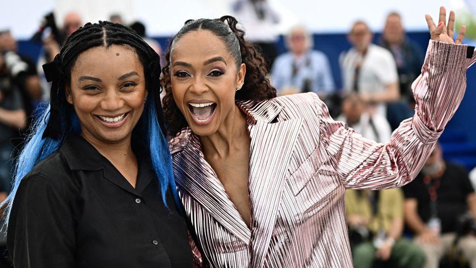 Rungano Nyoni (L) and actress Susan Chardy (R) pose for the cameras in Cannes, France -Thursday 16 May 2024