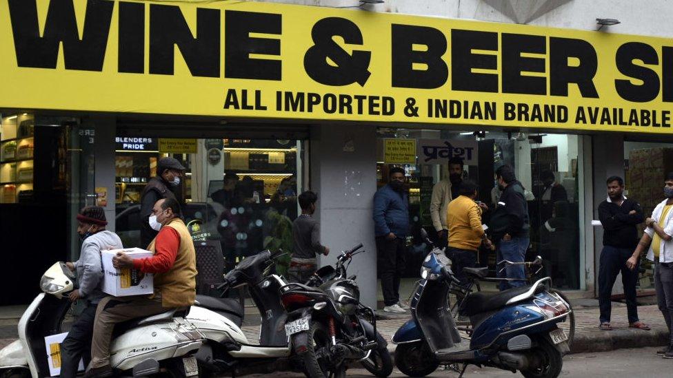 A view of Newly Open Wine and Liquor Shop at Geeta Colony on December 16, 2021 in New Delhi, India. (Photo By Sonu Mehta/Hindustan Times via Getty Images)