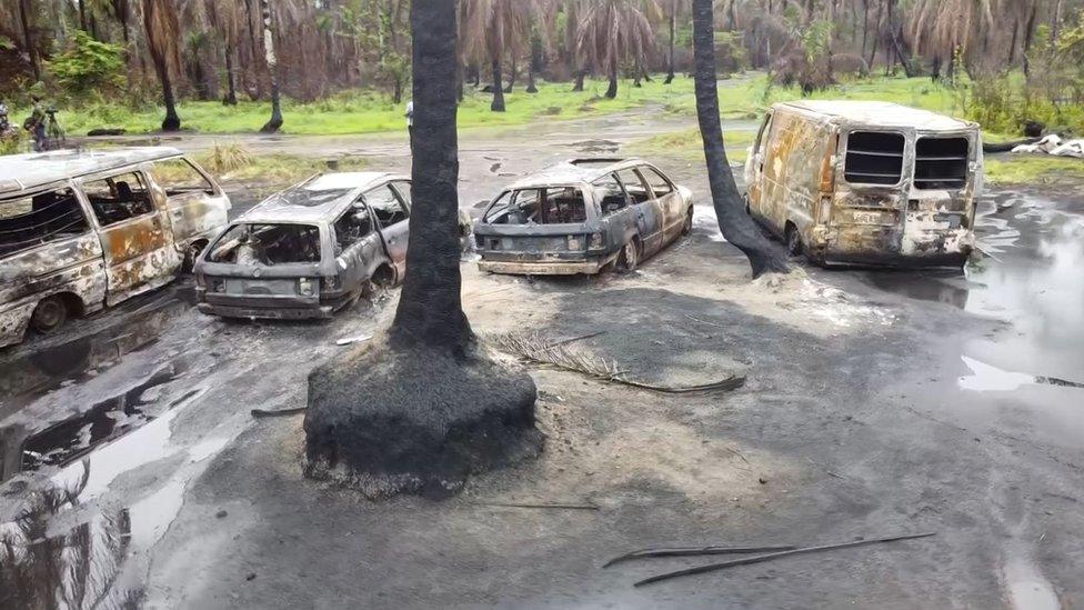 Burnt-out vehicles