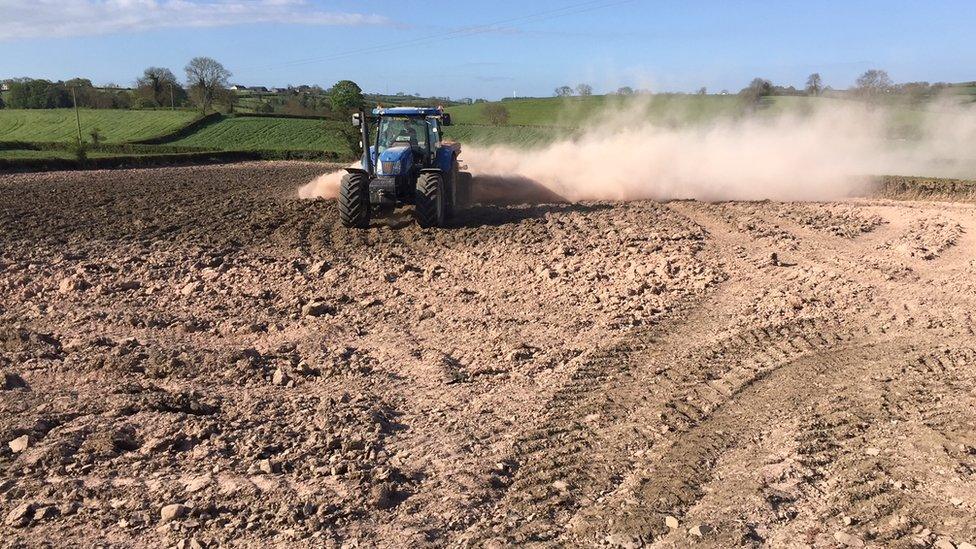 A tractor working in a field