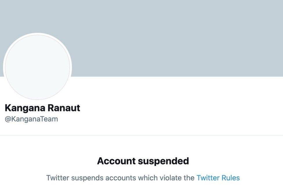 Ranaut's suspended Twitter account