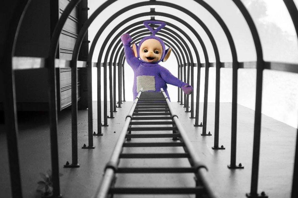 Tellytubby edited onto image by Gx Chua