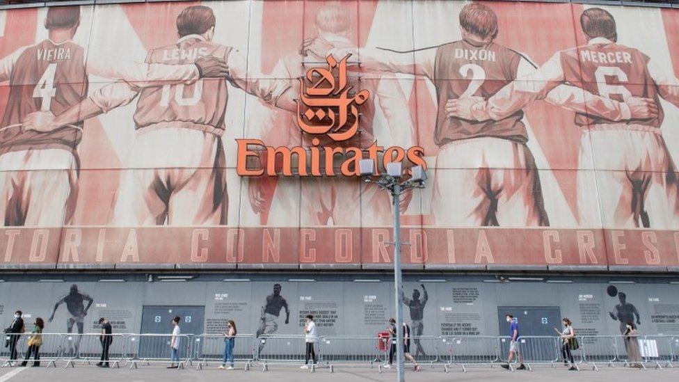 People queuing to have the vaccine at Arsenal's football stadium