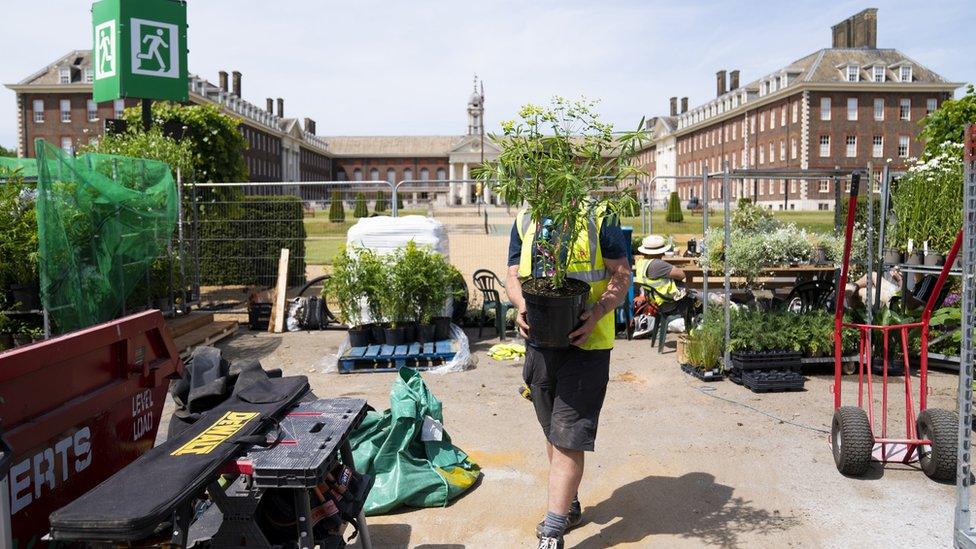 A Chelsea Flower Show garden being prepared