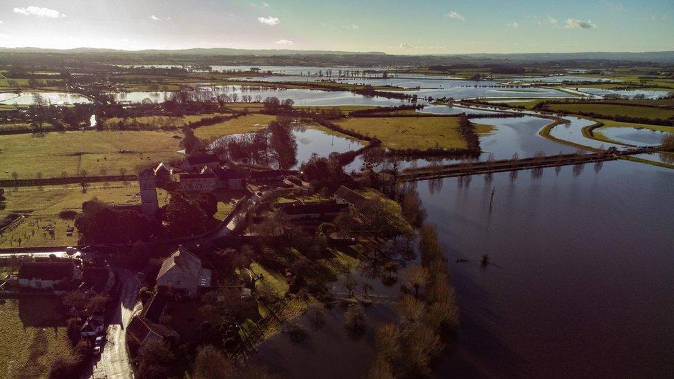 Flooded fields at Muchelney, Somerset.