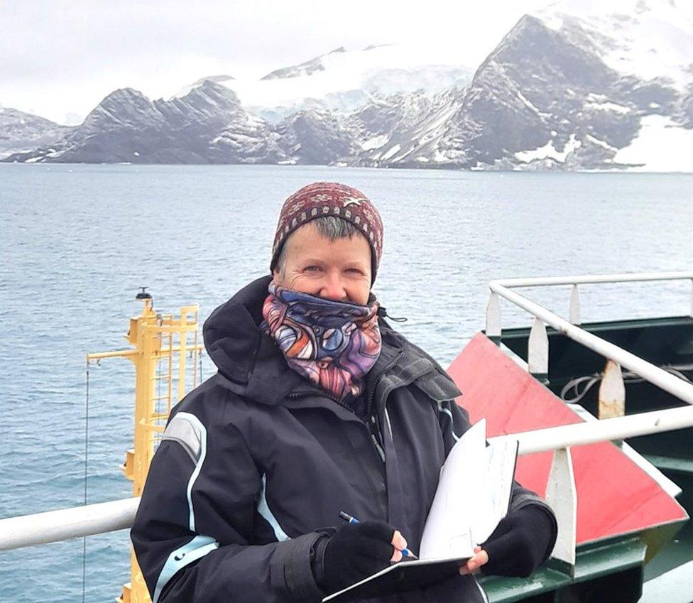 Claudia Myatt Sketching on the deck of the Royal Navy ship