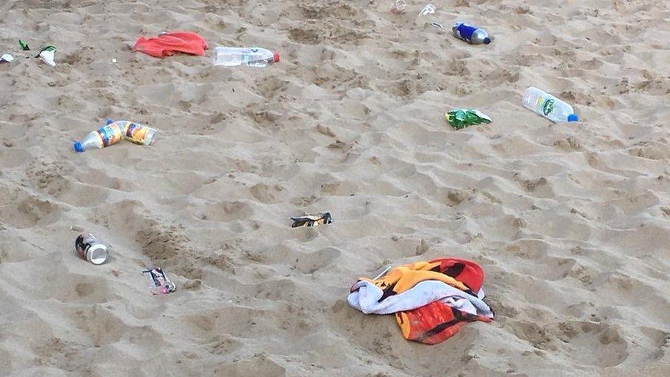 Litter left on Barry Island beach