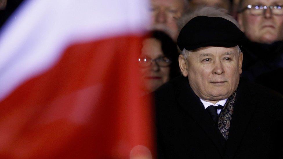 Jaroslaw Kaczynski attends a pro-government demonstration to mark the 35th anniversary of the marshal law in Warsaw (13 December)