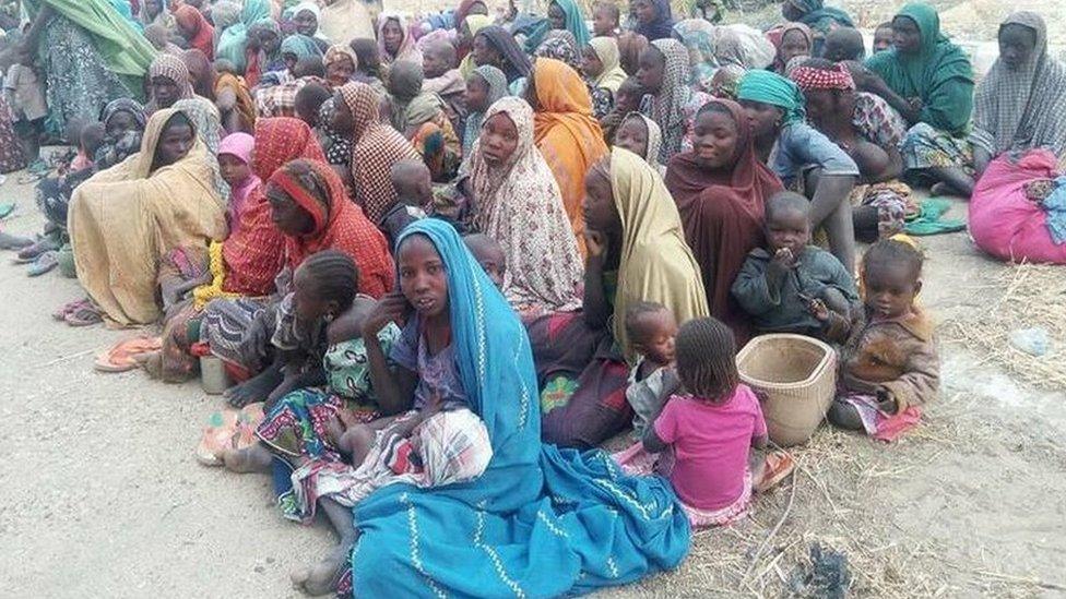 Photo released by Nigerian Army showing people it says have escaped from Boko Haram