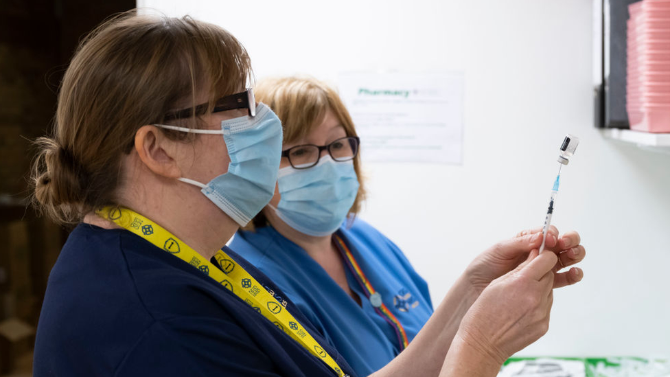 Women preparing coronavirus vaccine