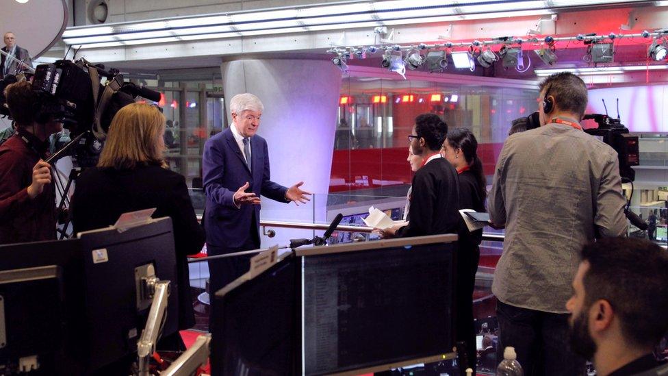 The big interview: school reporters Alex, Rima and Yusuf stay calm under pressure in the BBC newsroom