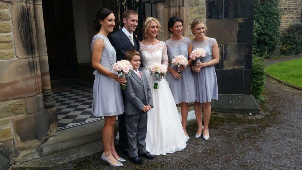 The happy couple outside the church