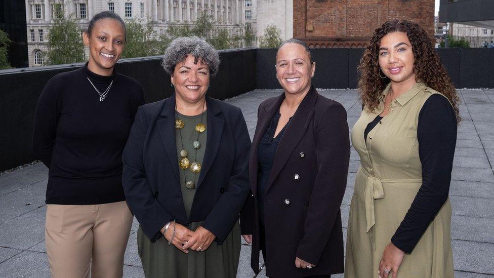 Liverpool City Region Race Equality Hub team (l to r), Brodie Arthur, Alison Navarro, Justine Jenkins, Maleka Egeonu-Roby.