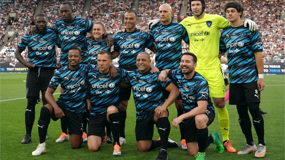 Rest of the World XI players line up before the Soccer Aid for UNICEF match at The London Stadium,