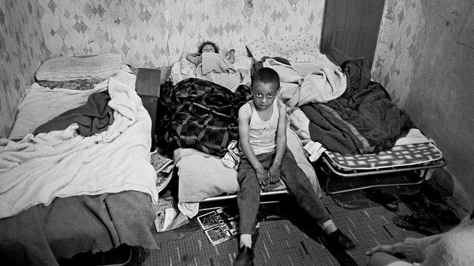 Children in their bedroom, Manchester, 1971