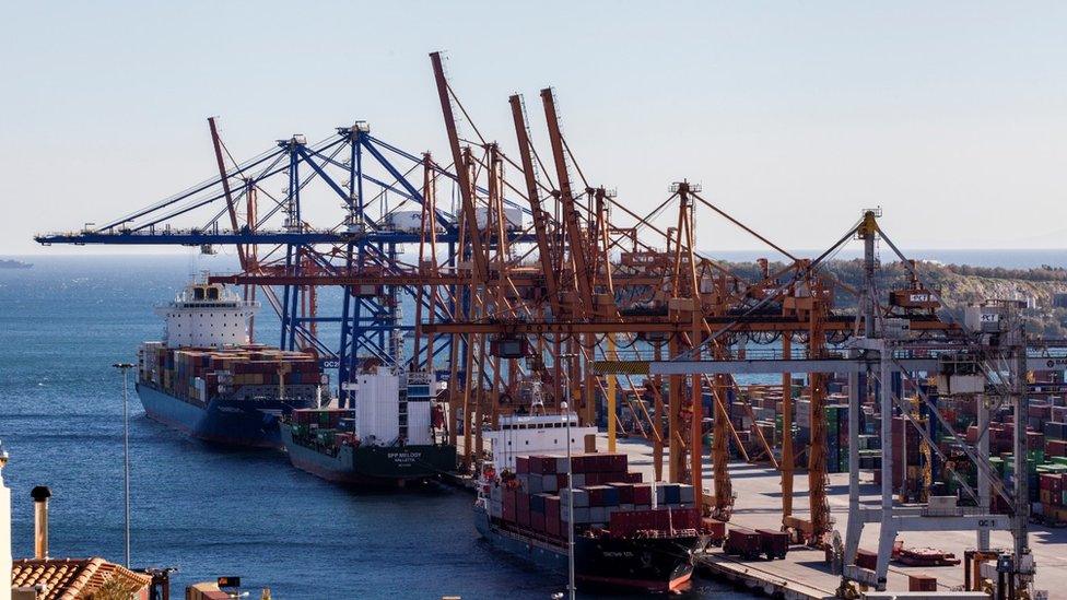 A view of COSCO owned dock and yard in Piraeus