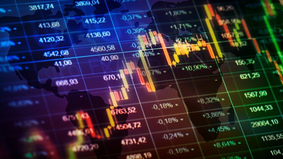 Graphic showing share prices and trading information