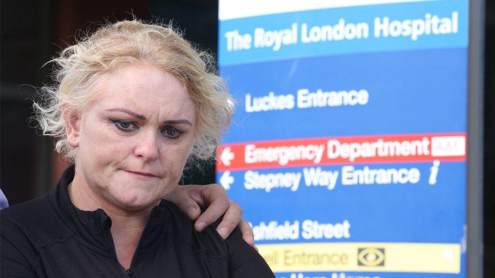 Hollie Dance, mother of 12-year-old Archie Battersbee, speaks to the media outside the Royal London hospital in Whitechapel, east London,