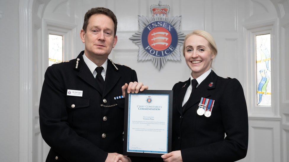 Essex Police Chief Constable Ben-Julian Harrington and PC Vicky Price