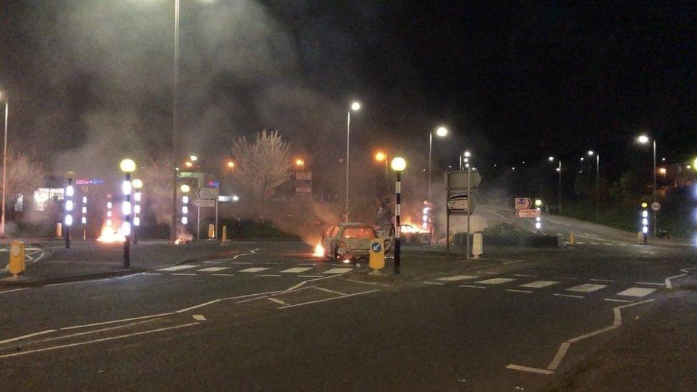 Burnt-out cars in Newtownabbey