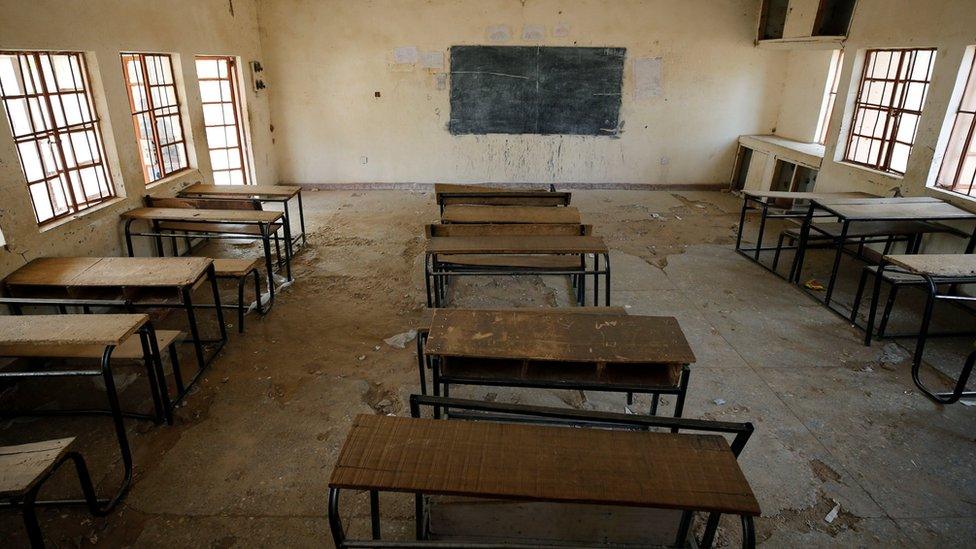 A view shows an empty classroom at the school in Dapchi in the northeastern state of Yobe, where dozens of school girls went missing after an attack on the village by Boko Haram, Nigeria February 23, 2018