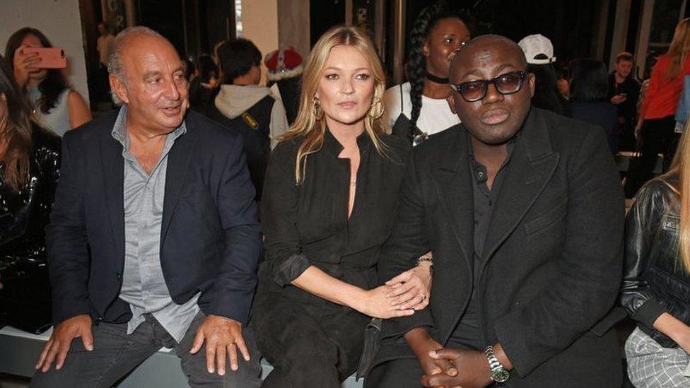 Sir Philip, model Kate Moss and Edward Enninful,