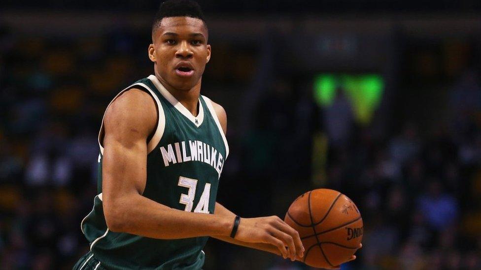 Giannis Antetokounmpo of the Milwaukee Bucks carries the ball