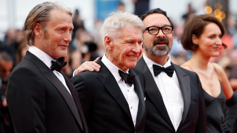 Mads Mikkelsen, Harrison Ford, director James Mangold and Phoebe Waller-Bridge arrive in Cannes