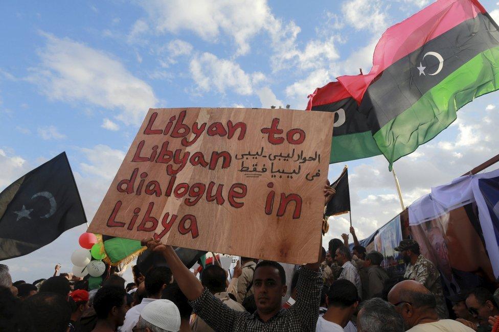 Protest against candidates for a national unity government proposed by UN envoy for Libya Bernardino Leon