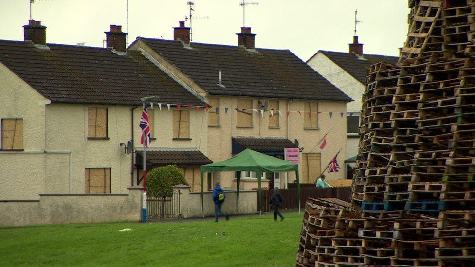 Houses boarded up close to the Drumilly Green bonfire