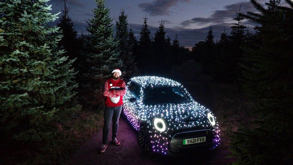 Mini wrapped in fairy lights