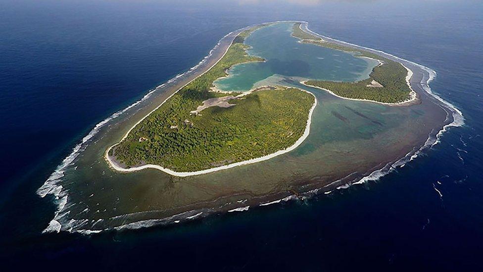 A picture showing Nikumaroro island from above, captured using a drone