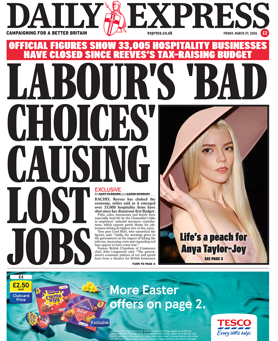 “‘Zgjedhjet e këqija’ të Partisë Laburiste po shkaktojnë humbjen e vendeve të punës”, shkruhet në titullin kryesor në faqen e parë të Daily Express.