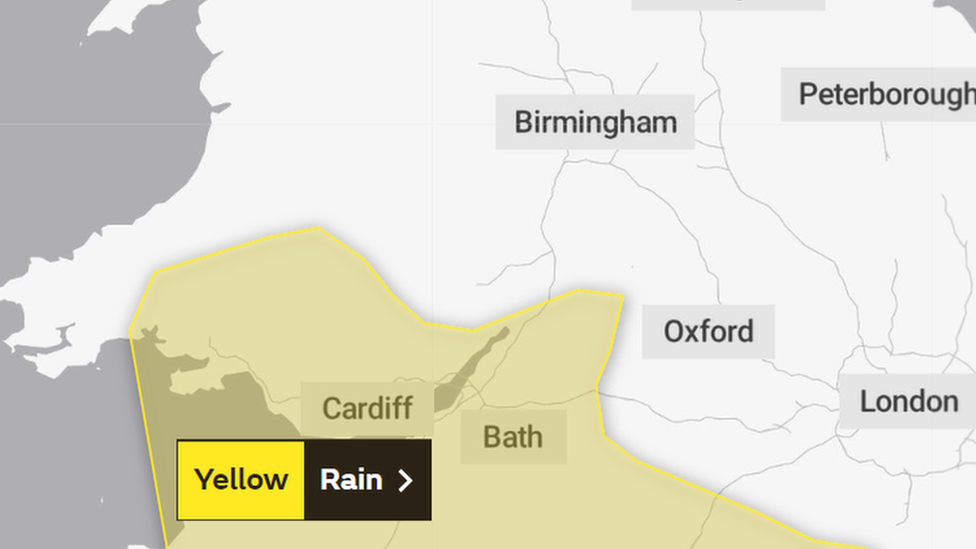 Map of UK showing the weather warning