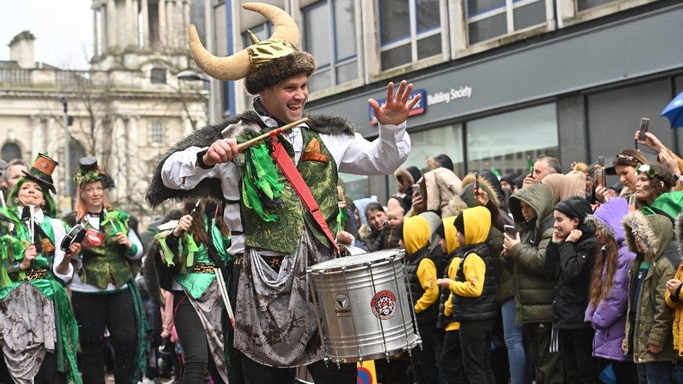 Crowds gathered to watch the parade in Belfast city centre