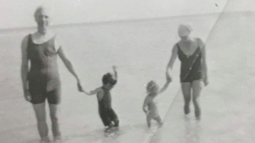 Bertrand Russell at the seaside with his family