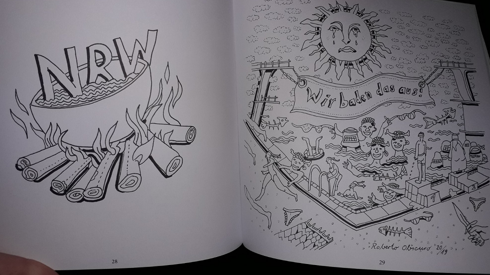 A page of a colouring book that was handed out at an AfD event in western Germany