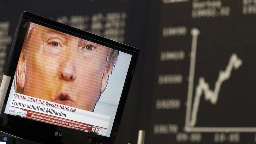 Donald Trump on TV in Frankfurt stock exchange