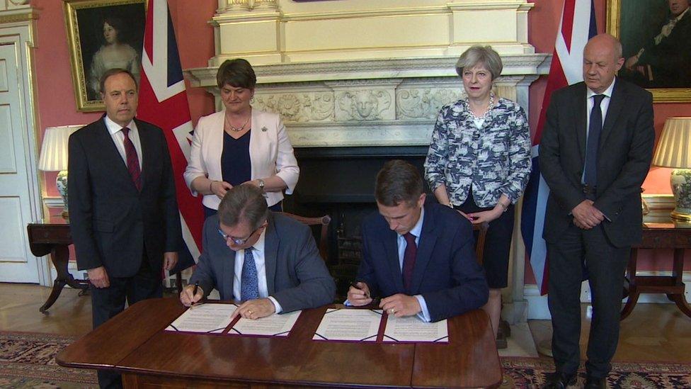 The DUP signing a confidence-and-supply agreement with the Conservative Party's minority government in 2017