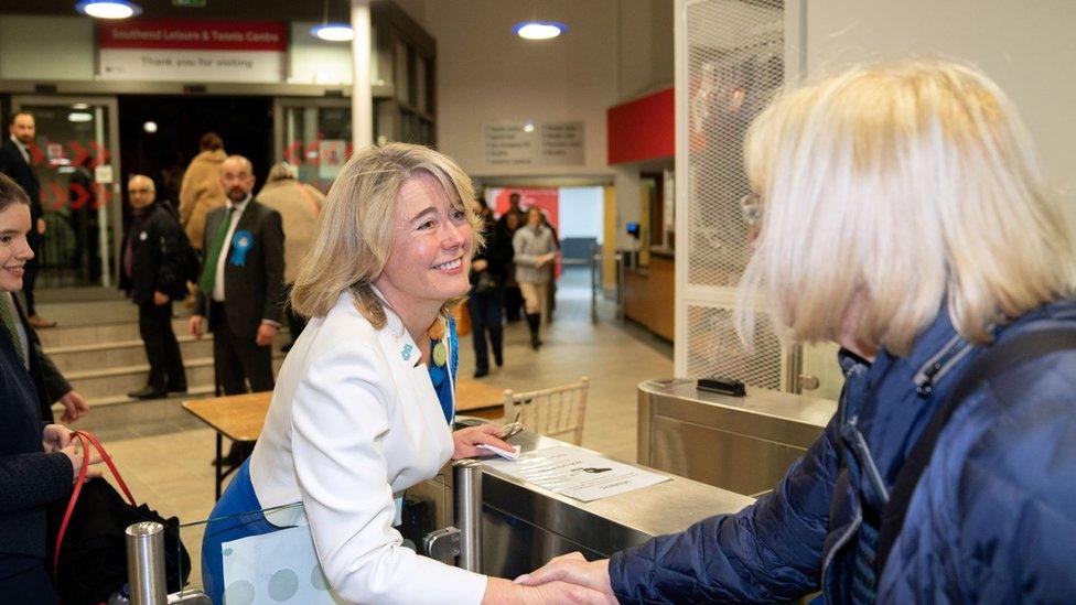 Newly elected Conservative MP Anna Firth being congratulated