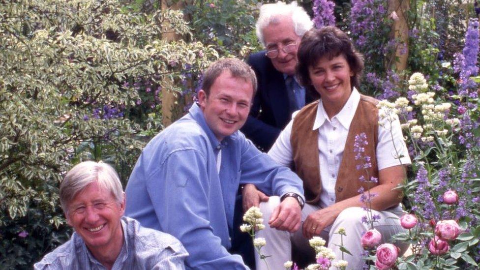 Peter Seabrook, Kathy Taylor, Toby Buckland, and David Stevens at the National Flower and Garden Show