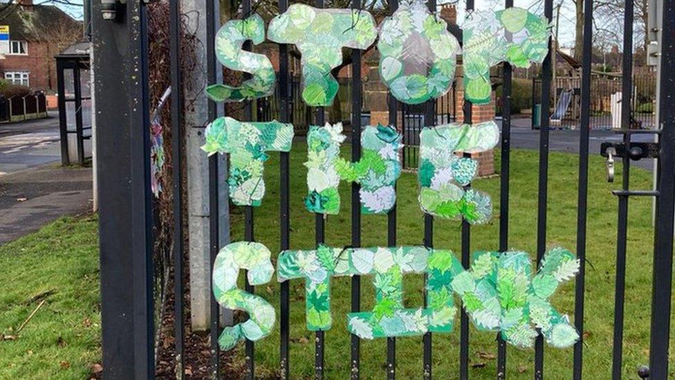 Stop the Stink sign on school gates