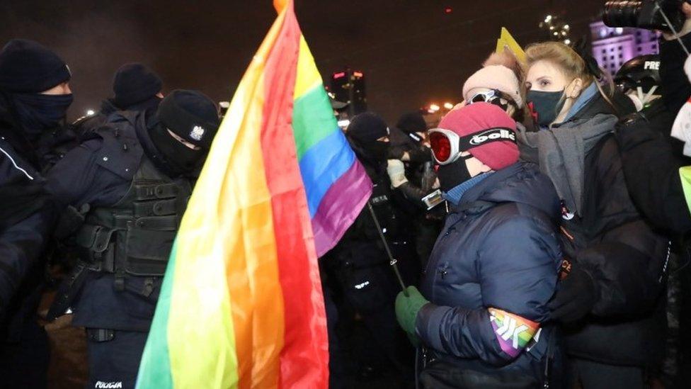 People take part in the "Women's Strike" protest