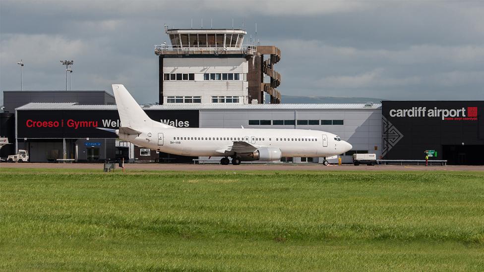 A plane at Cardiff Airport