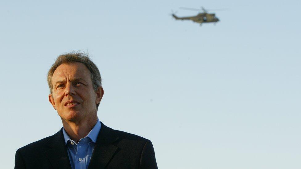 Tony Blair in Basra, Iraq, in 2004